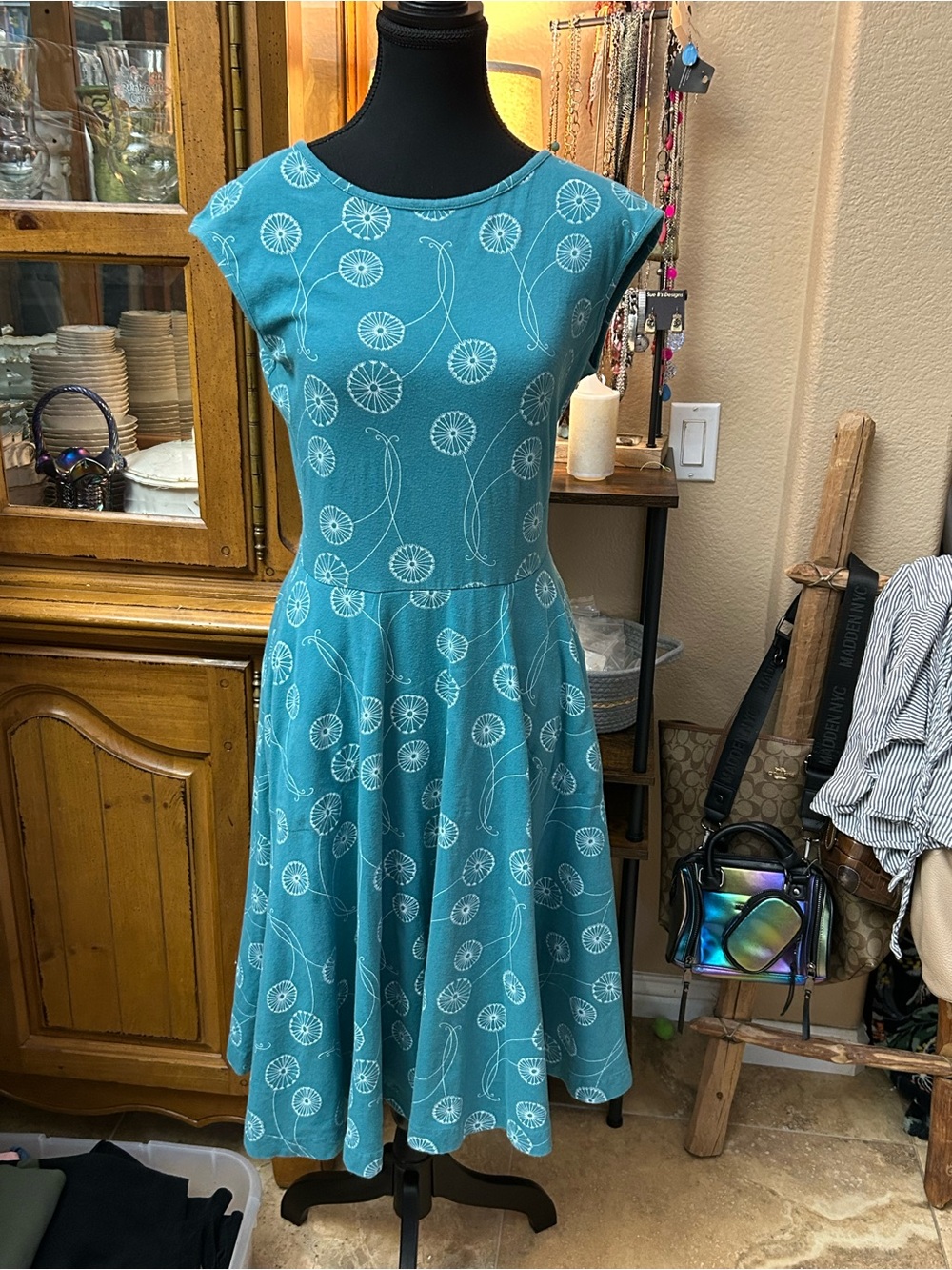 Effie's Heart Teal White Floral Skater Skirt